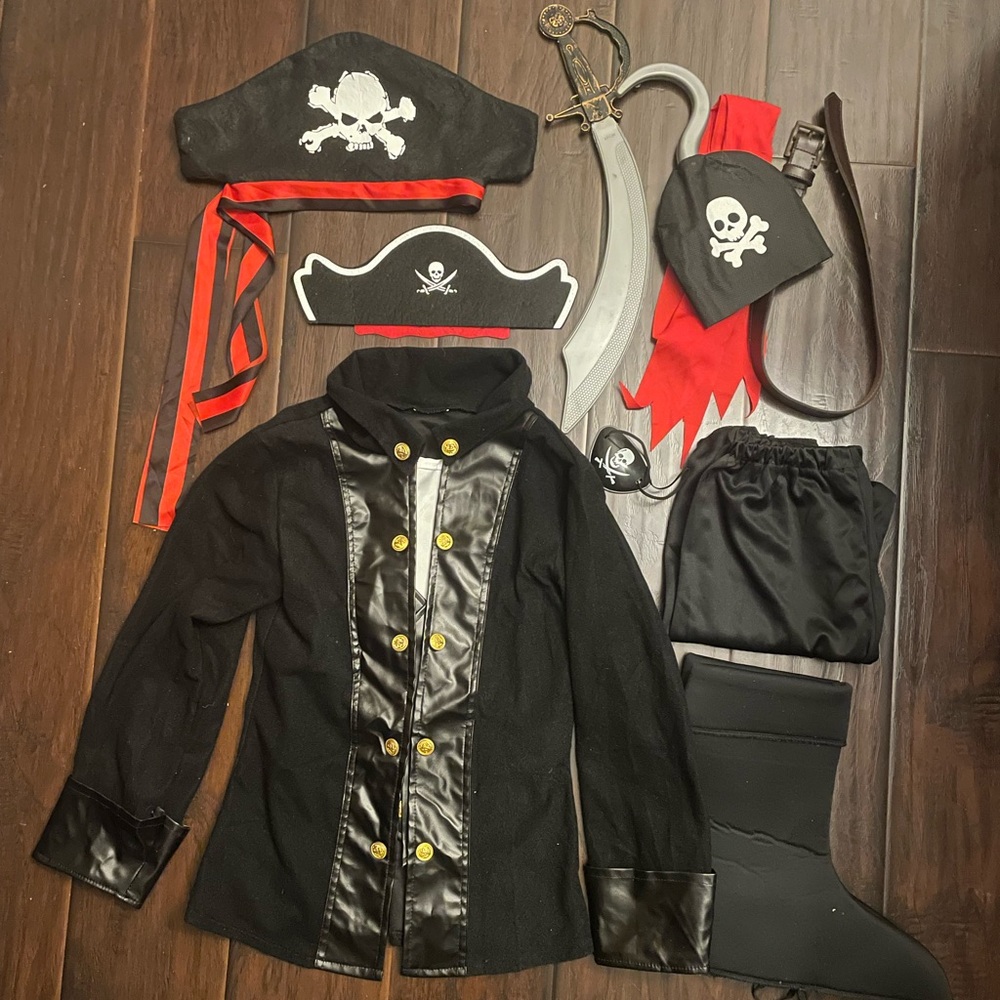 Pirate Costume Set with Black Jacket and Accessories